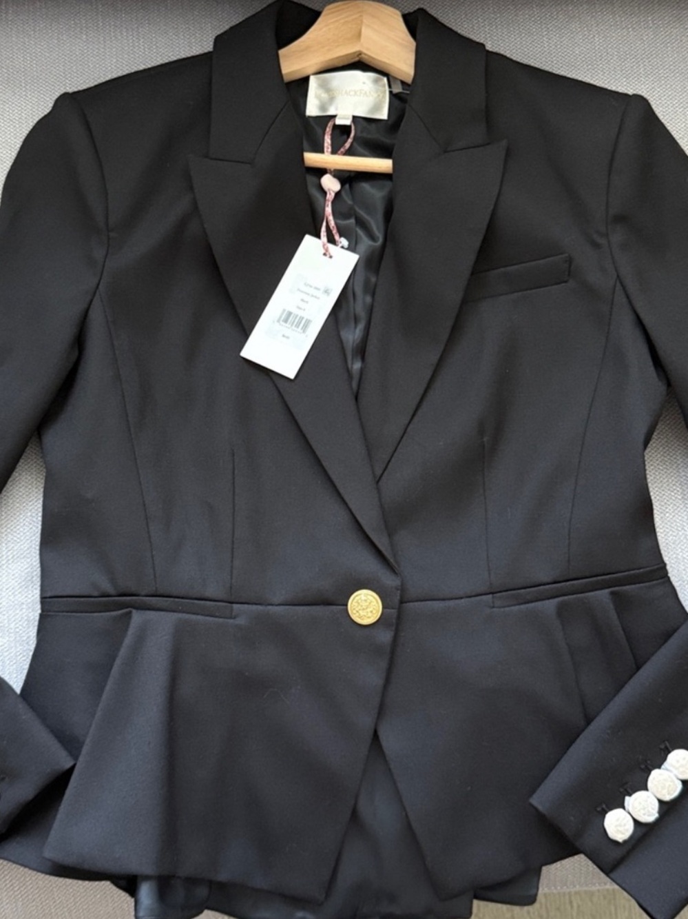 NEW LoveShackFancy Pantonia Black Wool Blend Peplum Blazer Jacket {$645} Size 8 - Picture 3 of 9